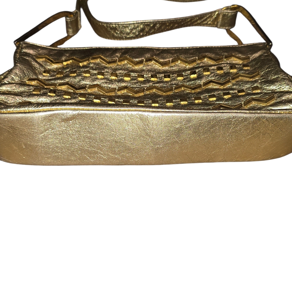 Vintage 80s Dawli Metallic Gold Leather Shoulder Bag - Picture 5 of 11